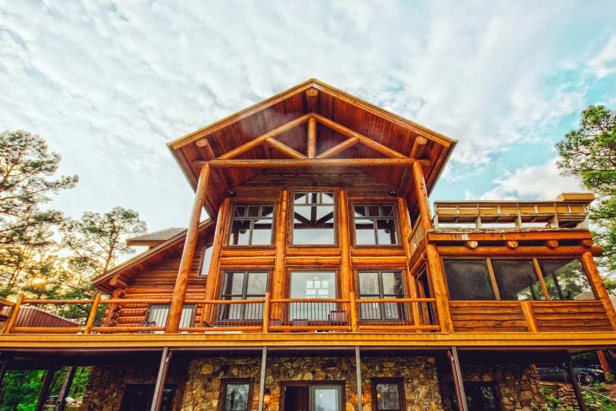 Great-room glass on a timber home in Teton County