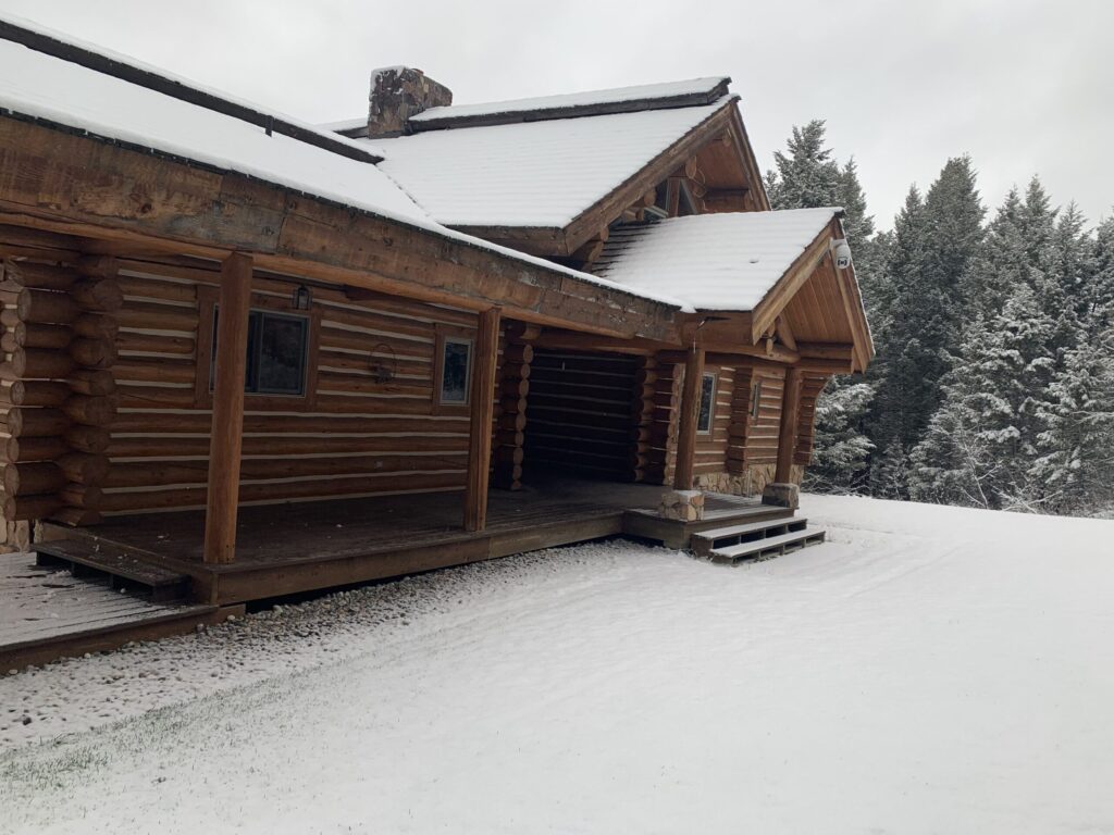 Log home restoration in Teton County - a log home repaired and restored by Log Care, through a Wyoming winter